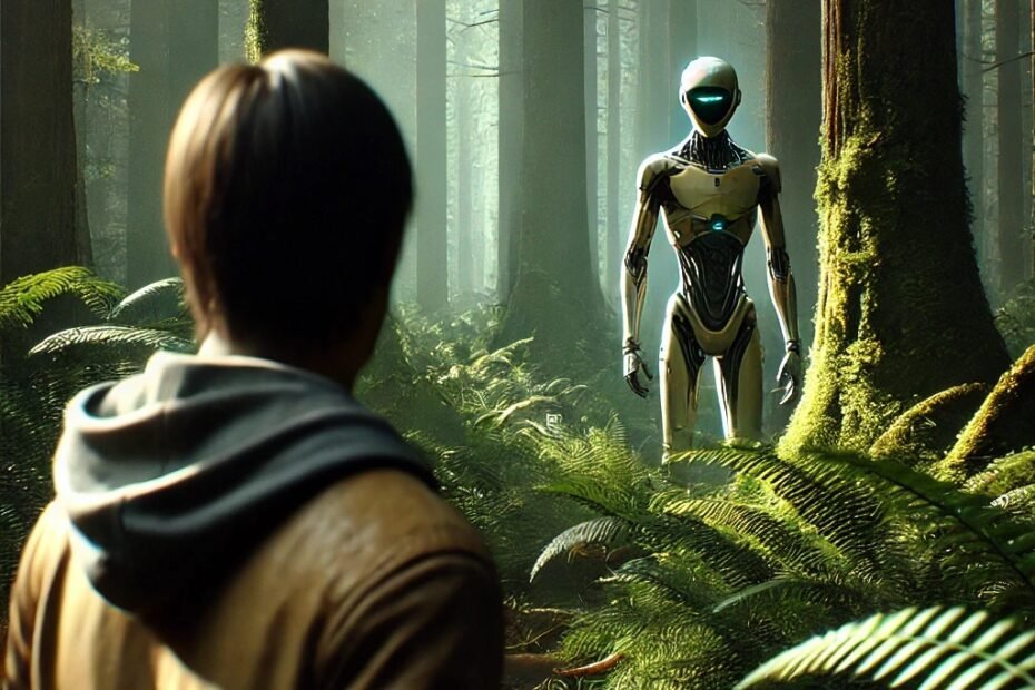 un-homme-rencontre-un-extraterrestre-dans-la-foret